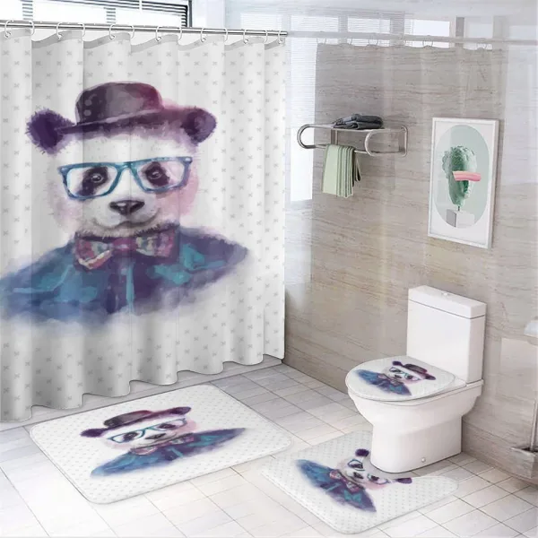 Hipster Panda with Tie on a shower curtain
