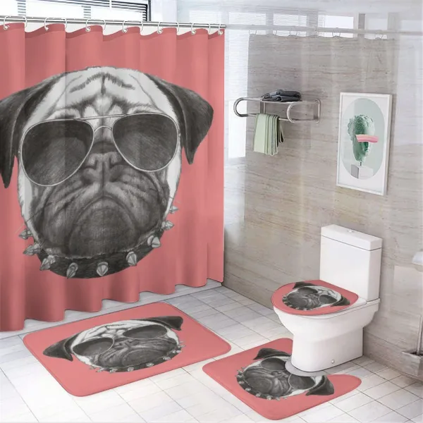 Pug Dog Sunglasses Colar on a shower curtain