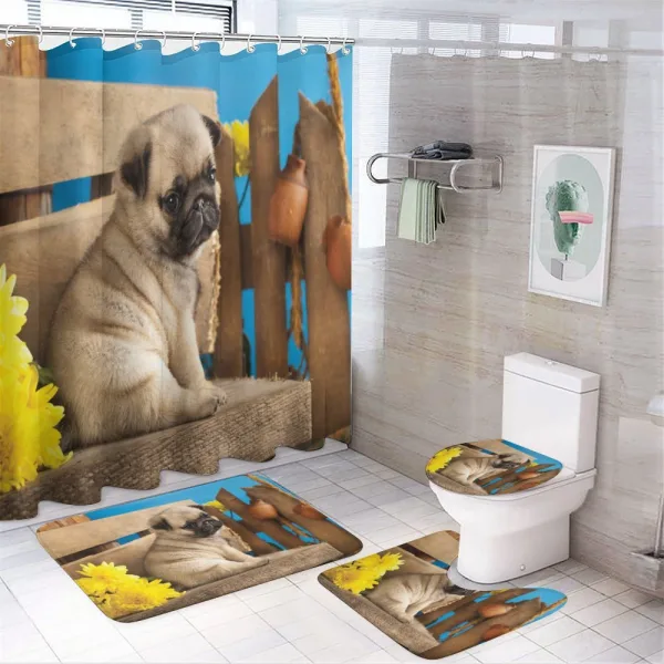 Puppy Photography on Bench on a shower curtain