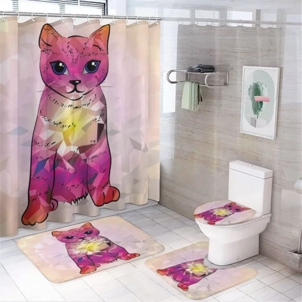 Retro Digital Robot Cat on a shower curtain