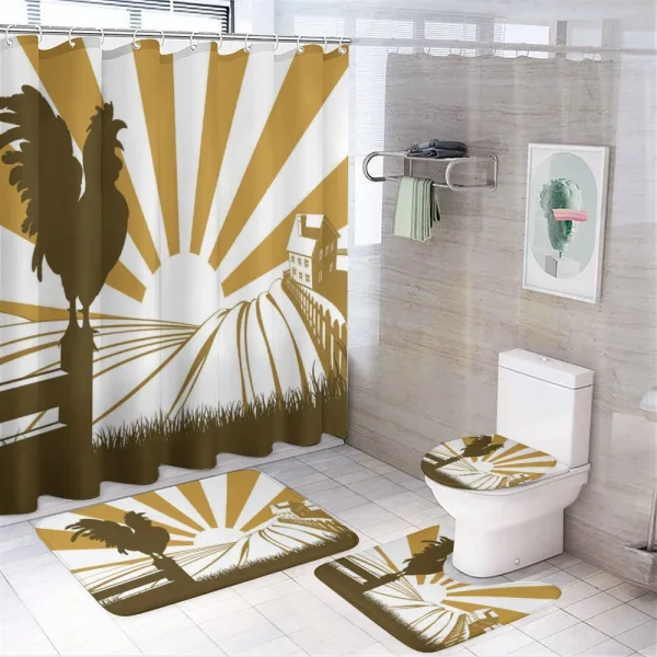 Rooster Retro Country Sunrise on a shower curtain