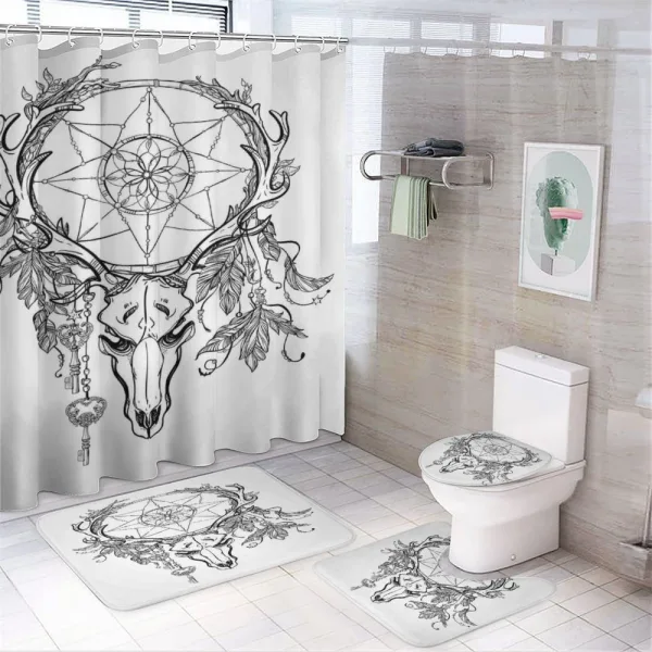 Skull with Feathers on a shower curtain