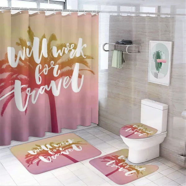 Will Work for Travel Palm on a shower curtain