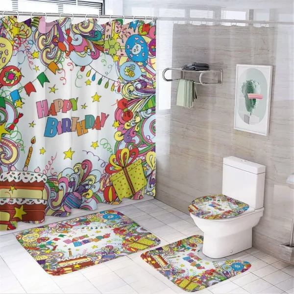 Colorful Cartoon Party on a shower curtain