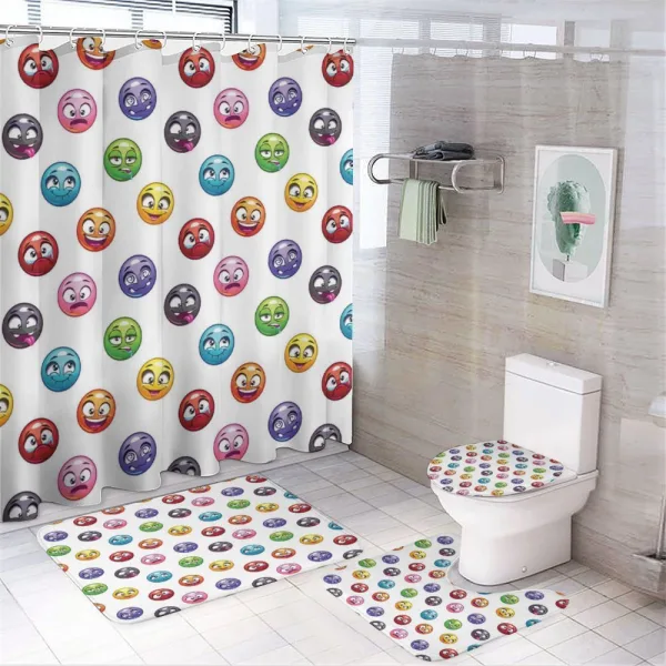 Different Cartoon Faces on a shower curtain