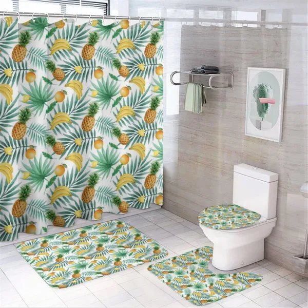 Exotic Fruits Leaves on a shower curtain