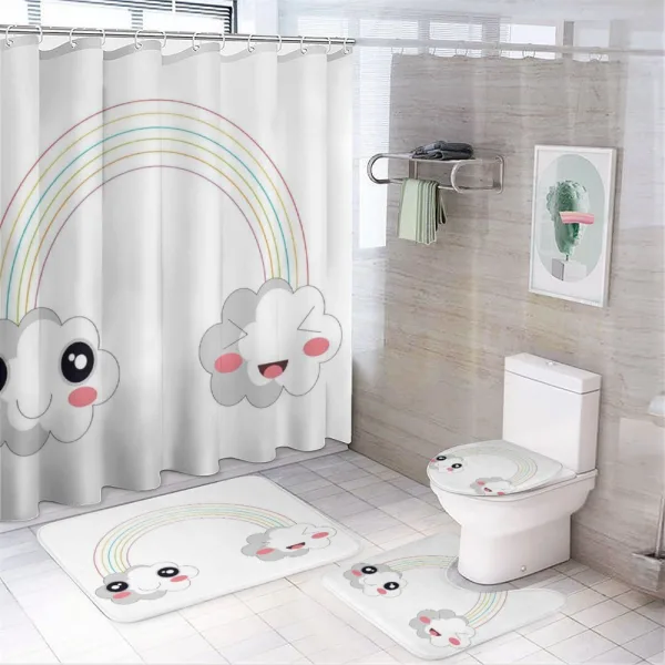 Kids Happy Rainbow Clouds on a shower curtain