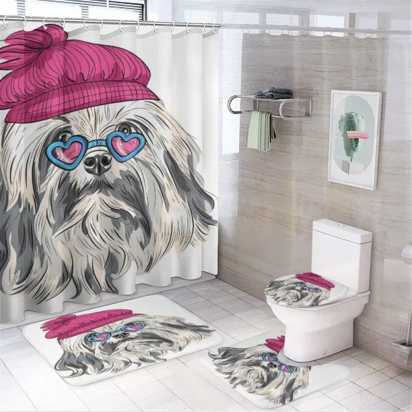 Lowchen Dog Glasses Hat on a shower curtain