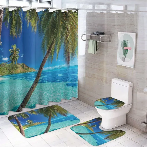 Palm Trees Sea Beach on a shower curtain