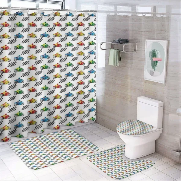 Riders and Flags on a shower curtain