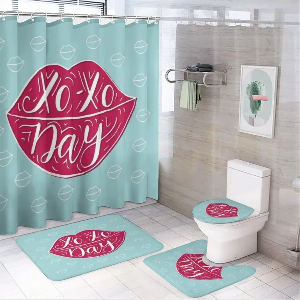 Woman Lips and Phrase Kisses on a shower curtain