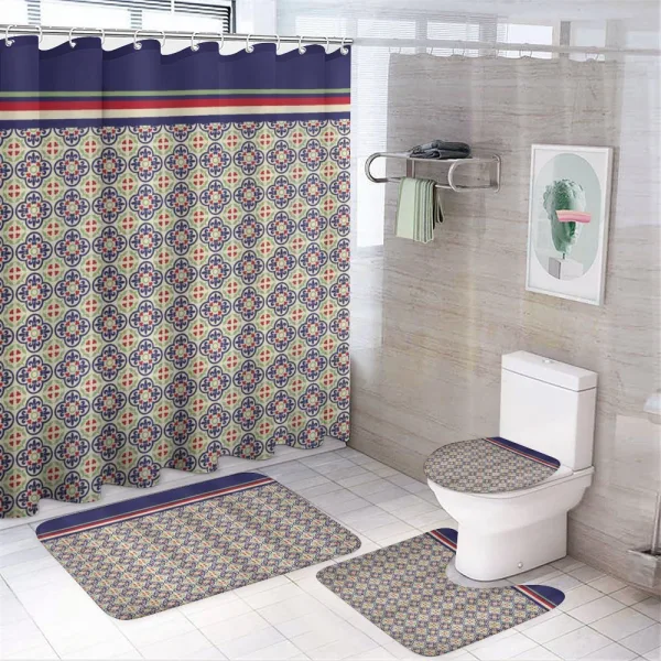 Azulejo Inspired Tile Like Pattern on a shower curtain