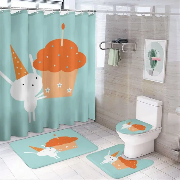 Birthday Bunny Giant Cupcake on a shower curtain