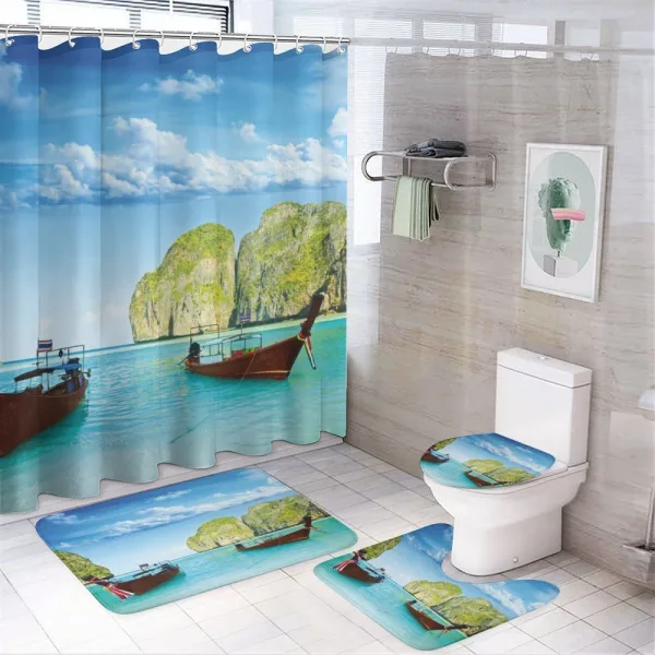 Boat Maya Bay Thailand on a shower curtain