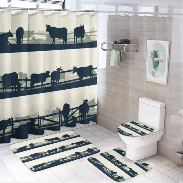 Farm Grazing Cows and Bulls on a shower curtain
