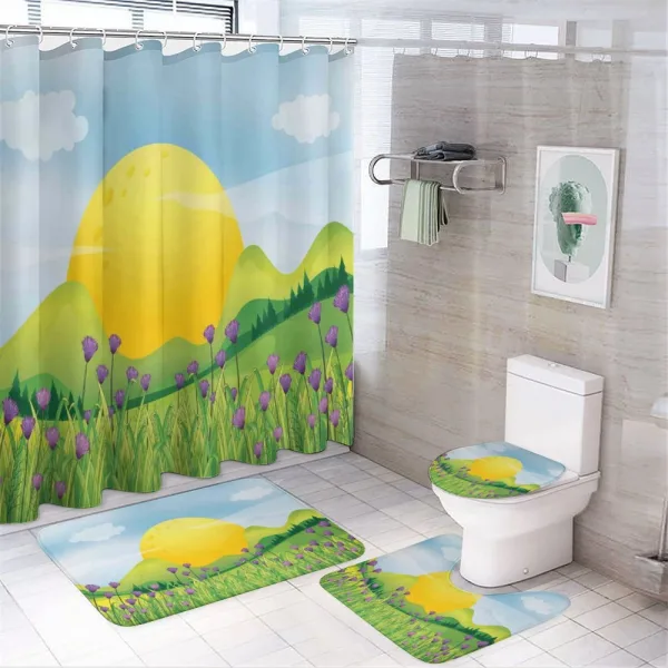Mountains with Violets on a shower curtain