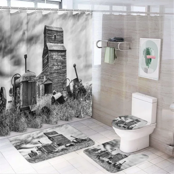 Old Vintage 60s Tractor on a shower curtain