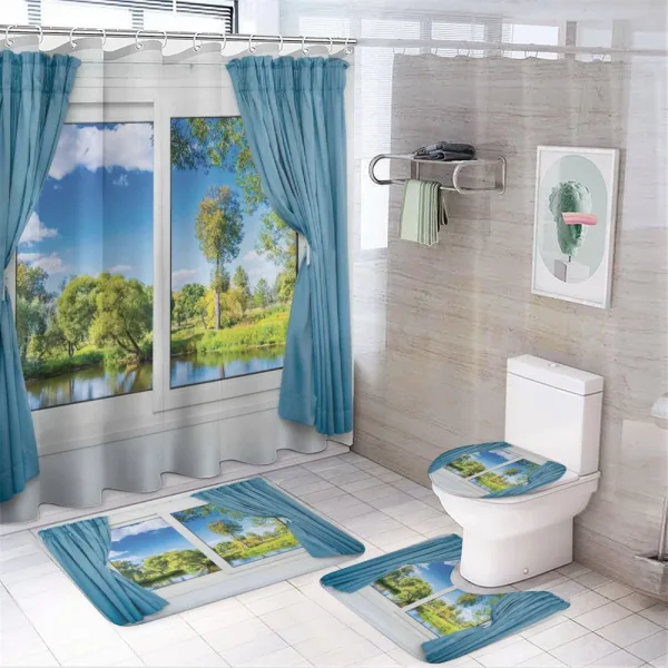 Rural Lake River View on a shower curtain
