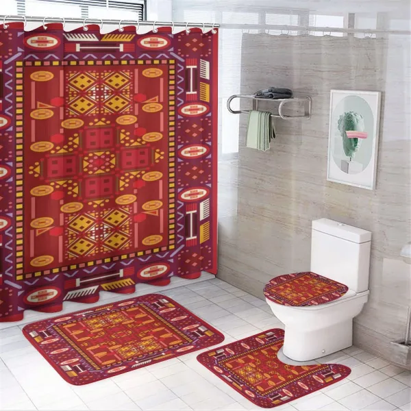 Shapes in Warm Colors on a shower curtain