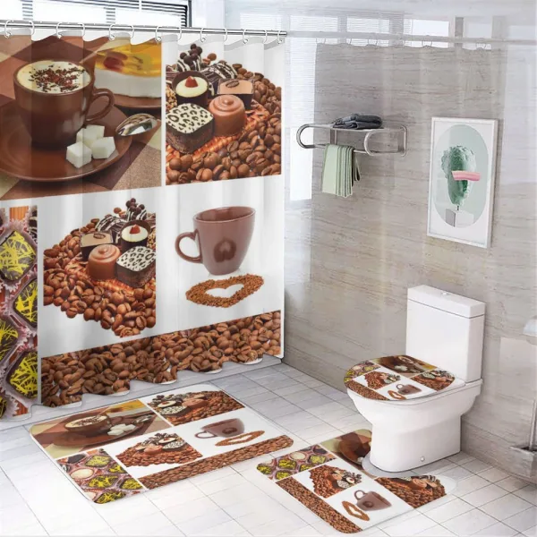 Sweets and Coffee Beans on a shower curtain