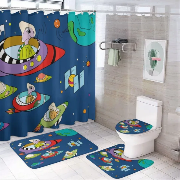 Whimsical Space-themed Design on a shower curtain