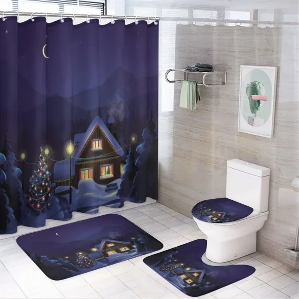 Winter Home and Tree on a shower curtain