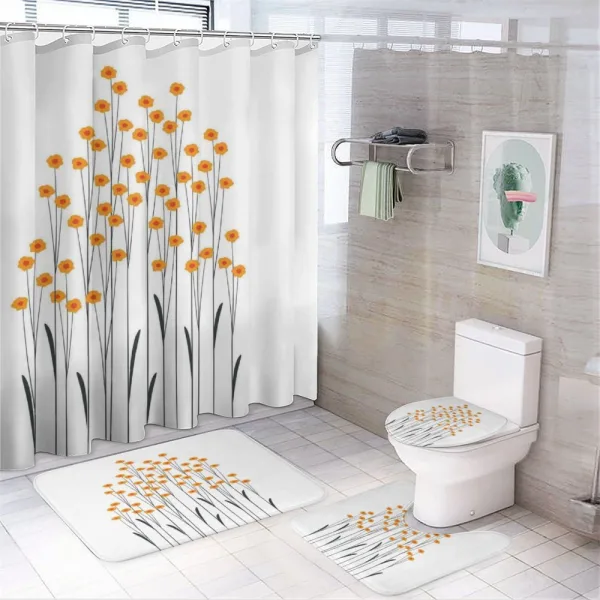 Yellow Daisies Leaves on a shower curtain