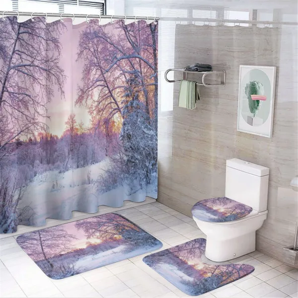 Braches Snowy Sunset on a shower curtain