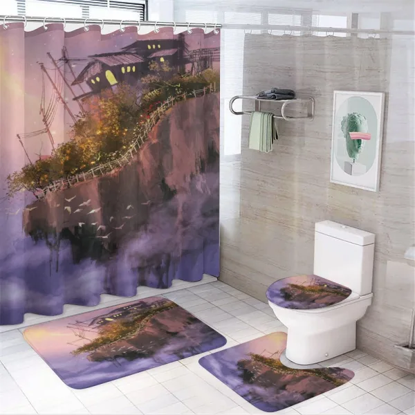 Old House on Cliffs on a shower curtain