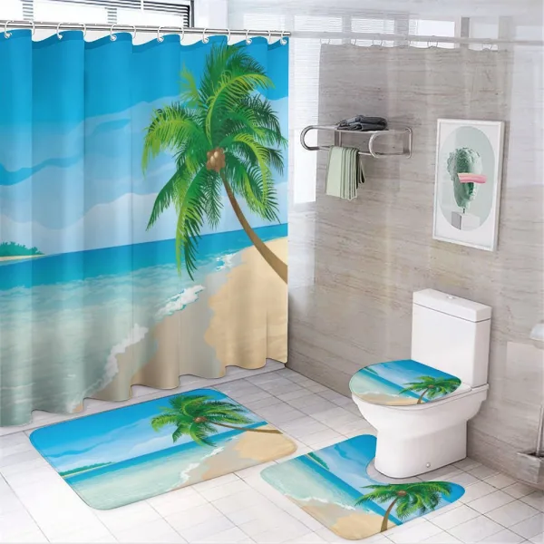 Palm Tree Calm Ocean on a shower curtain
