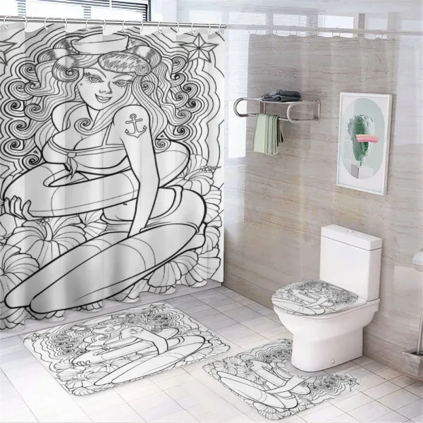 Pin up Girl Stars Flowers on a shower curtain