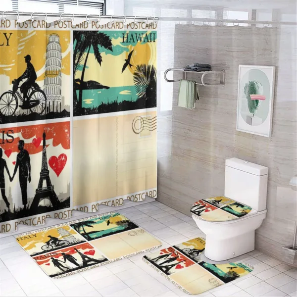 Postcards Italy Hawaii on a shower curtain