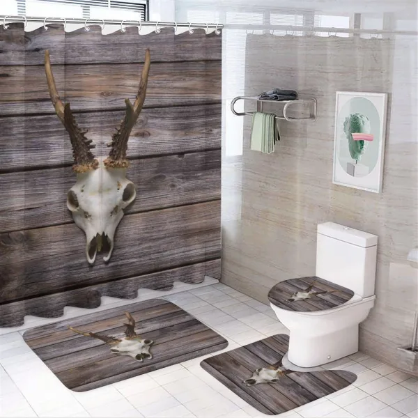 Rustic Antlers on Wood on a shower curtain