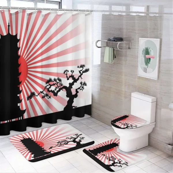 Shinto Building and Tree on a shower curtain