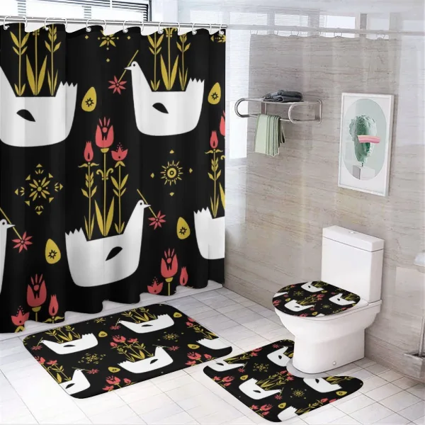 Chickens Eggs and Flowers on a shower curtain
