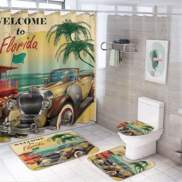 Old Beach Car Picture on a shower curtain