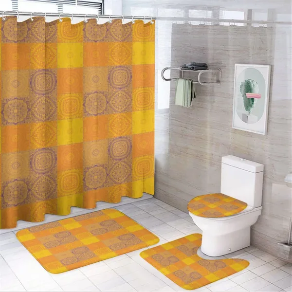 Oriental Patchwork Tiles on a shower curtain