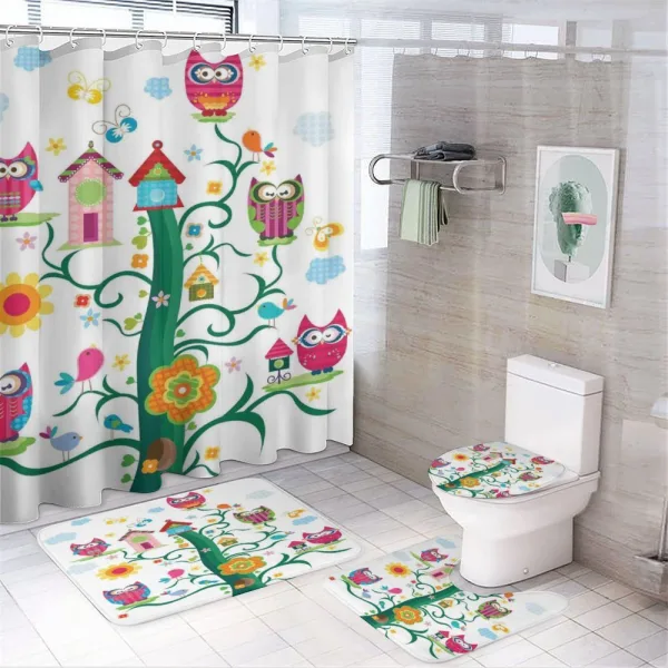 Owls on Tree with Dots on a shower curtain