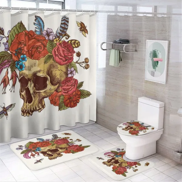 Skull Flowers Bees on a shower curtain