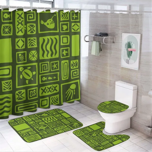 Tiki Pattern Aloha Doodling on a shower curtain