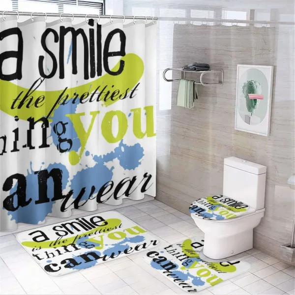 Uplifting Smile Happy Phrase on a shower curtain
