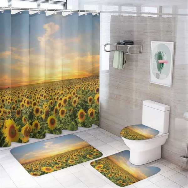 Blooming Farm at Sunset on a shower curtain