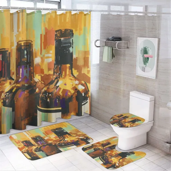 Bottles Brushstrokes Art on a shower curtain