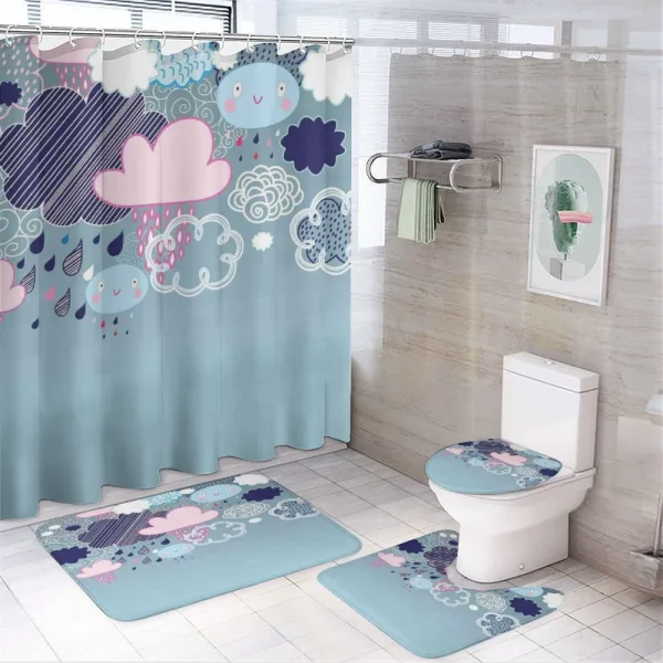 Cartoon Rain Smiley Faces on a shower curtain