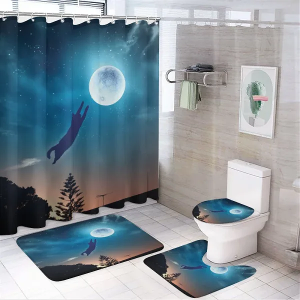 Cat Catching Moon Stars on a shower curtain