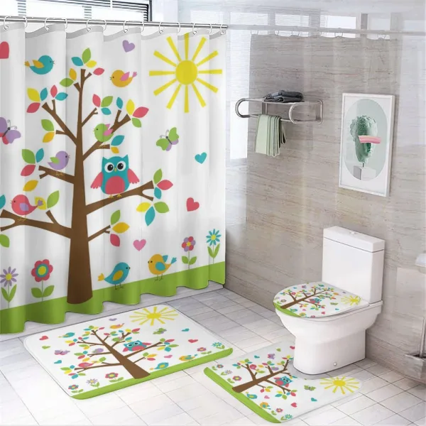 Colorful Tree Owl on a shower curtain
