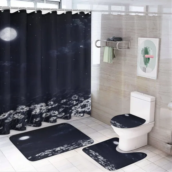 Dark Night White Daisies on a shower curtain