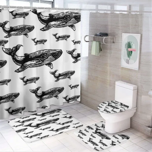 Hand Drawn Big Whales on a shower curtain