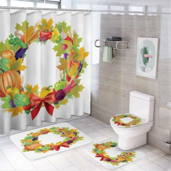Healthy Food Wreath on a shower curtain