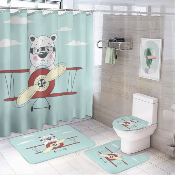 Pilot Bear in Plane on a shower curtain
